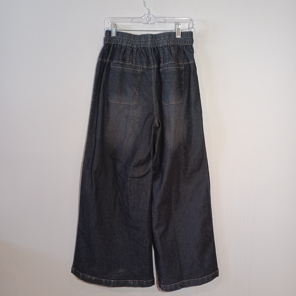 Chartou Baggy Wide Leg Jeans Elastic Mid Waist Dark Wash Size M New - Picture 3 of 10